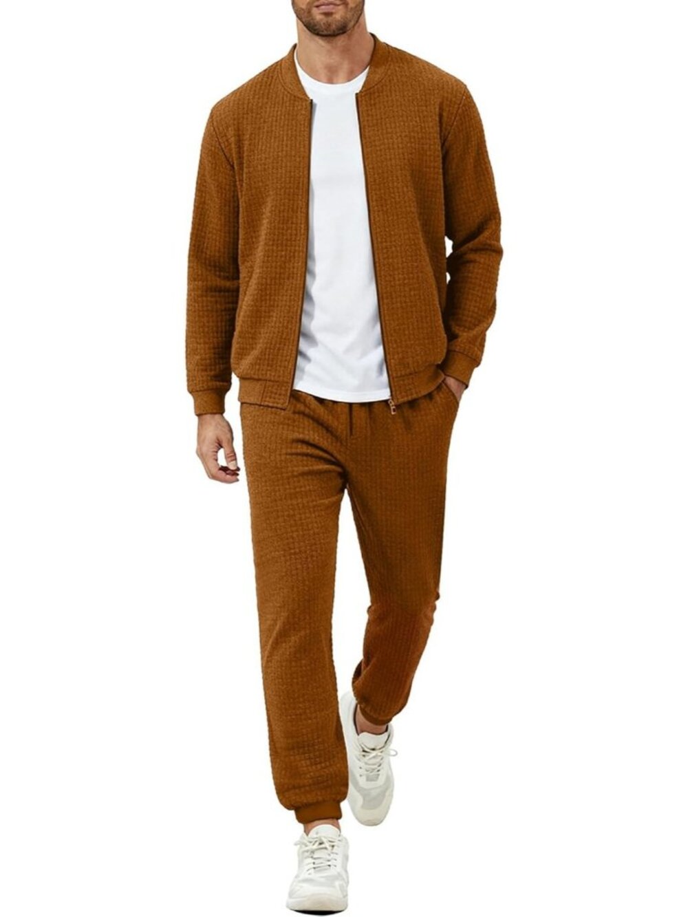 Men's 2 Piece Sets Brown Tracksuit Casual Long Sleeve Sweatpants Fall Outfits